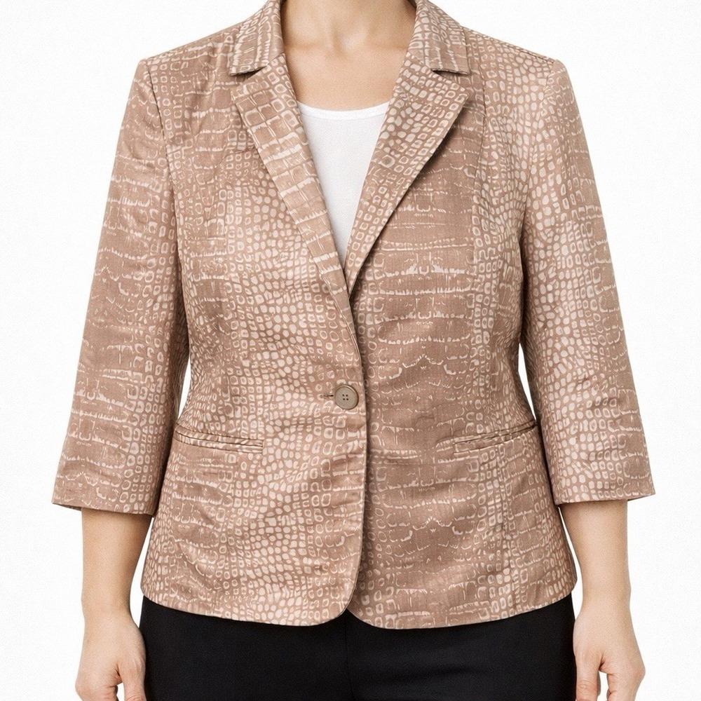 Valerie Bertinelli Women's Size L Taupe Croc Print Blazer Career Jacket